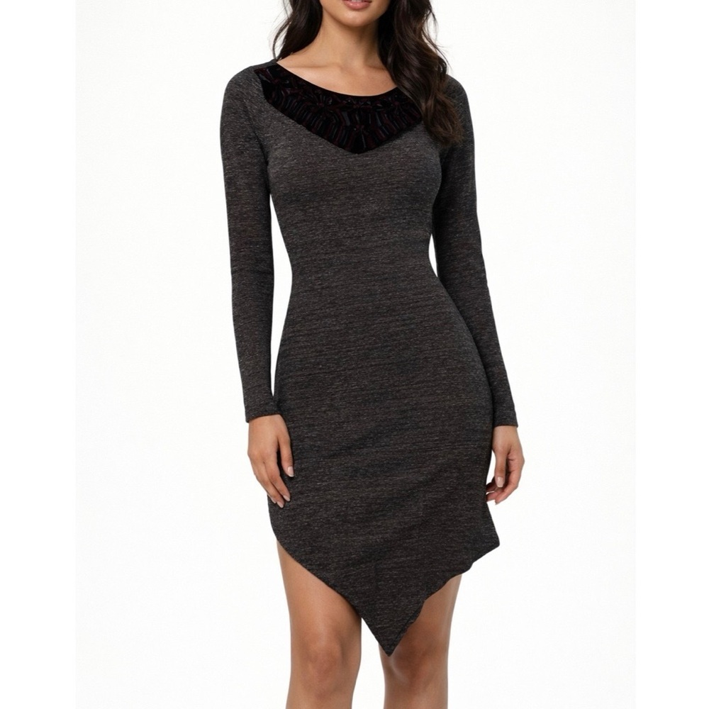 Free People Plum Asymmetrical Macrame’ Neckline Bodycon Long Sleeve Dress Sz XS
